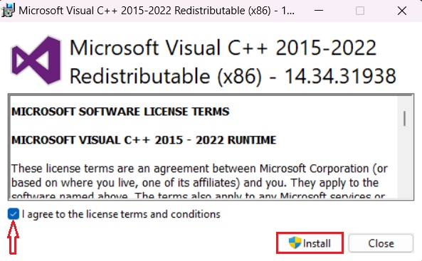 Microsoft Visual C++ install option.